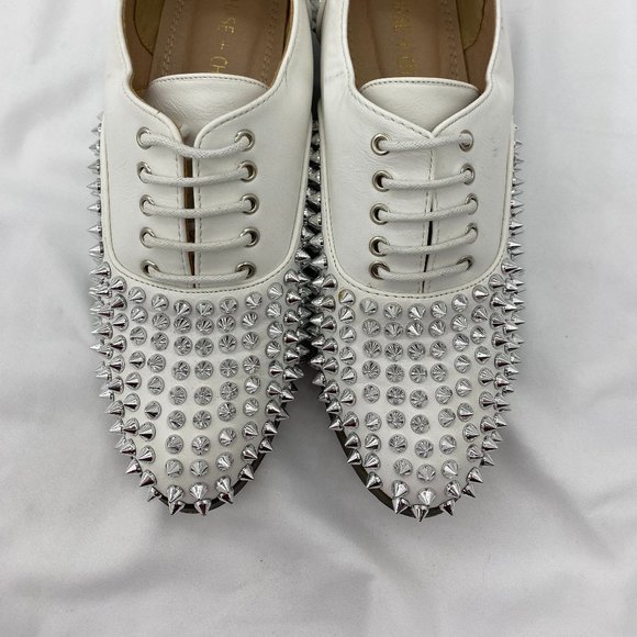 White Silver Studded Oxford Shoes, Size 8 - Picture 4 of 5